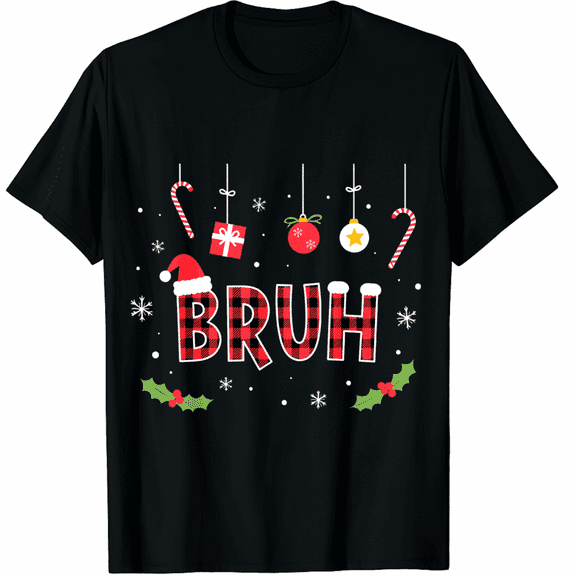 Bruh Funny Christmas Red Plaid Xmas T-Shirt for Adults Men and Women