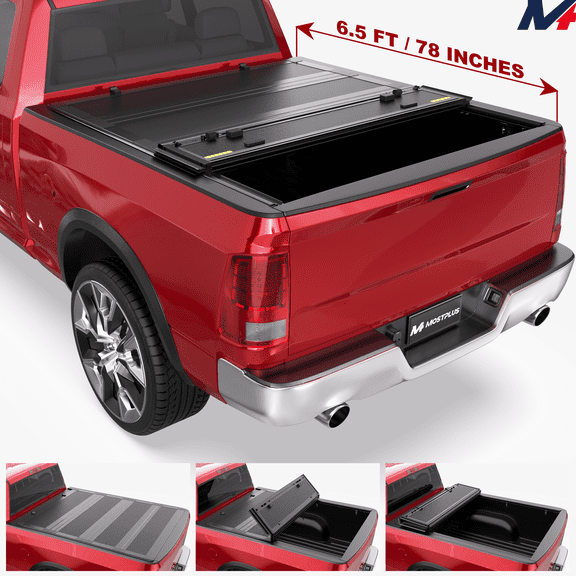 MOSTPLUS 6.5FT 4-Fold Hard Tonneau Cover for 2009-2018 Ram 1500 2500 Half Low-Profile