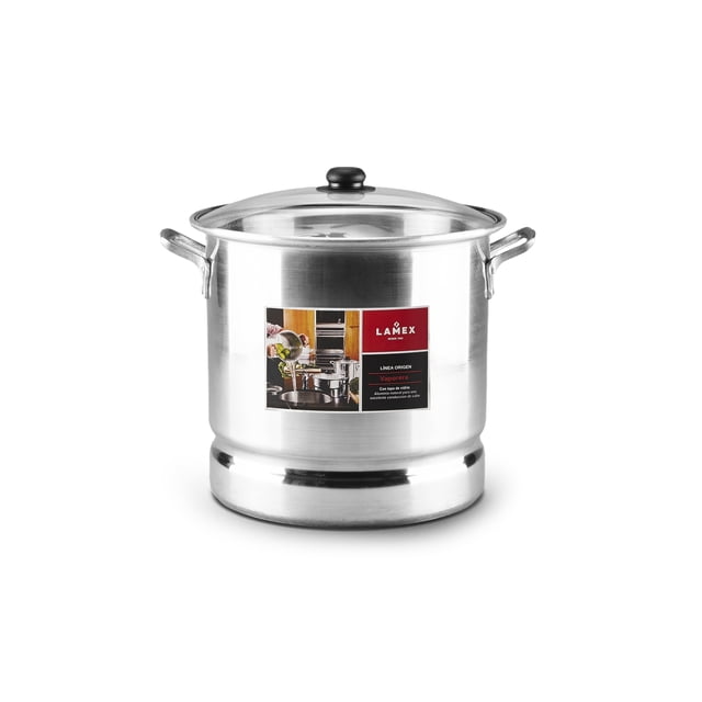 Vaporera Lamex de Aluminio 30 litros Con Tapa de Vidrio