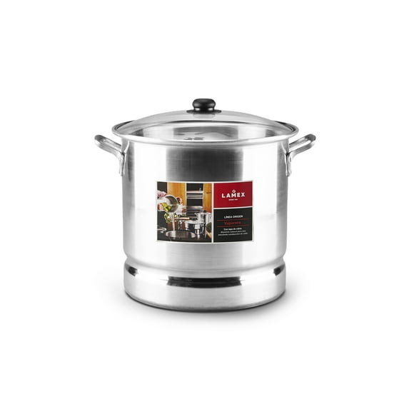 Vaporera Lamex de Aluminio 30 litros Con Tapa de Vidrio