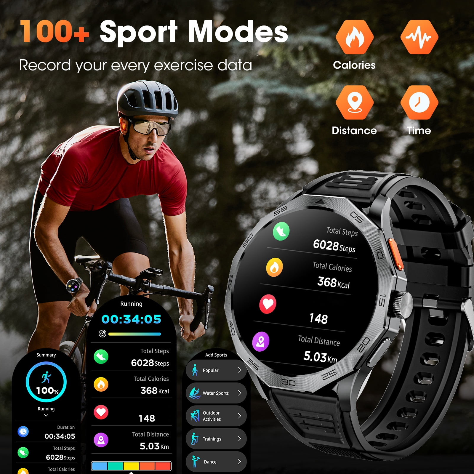 Haulvean Military Smart Watch for Men, 1.85-inch fits for Android and Iphone Devices, with Answer/Make Calls/100+ Sport Modes, Fitness Tracker Watches (Black)