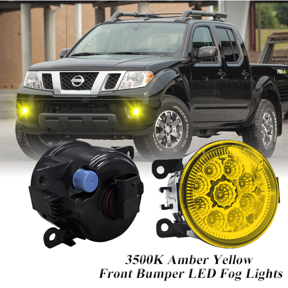 Par de Luces Antiniebla Redondas LED para Nissan Frontier 2005-2017, 55W 3500K Amber Lámparas Amarillas Todoterreno Parachoques Delantero Negro Luces Antiniebla LED