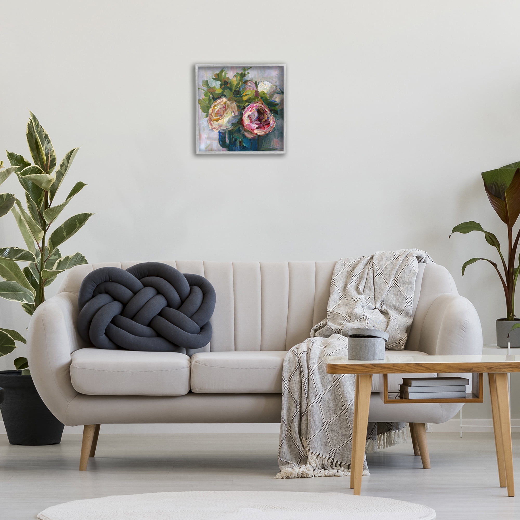 Stupell Industries Full Ranunculus Blooms Botanical & Floral Painting Gray Framed Art Print Wall Art, 17 x 17