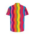 thumbnail image 5 of ZRGHAOYLQ Summer Rainbow Stripe Print Shirt Short Sleeve Big and Tall Plus Size Mens Shirts Lapel Collar Button Down Shirt Tops Hawaiian Beach Vacation T-shirts, 5 of 5