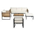thumbnail image 2 of Christopher Knight Home 5-Piece Outdoor Conversation Set with Wood Armrests and Iron Frame, Beige Cushions, 2 of 13