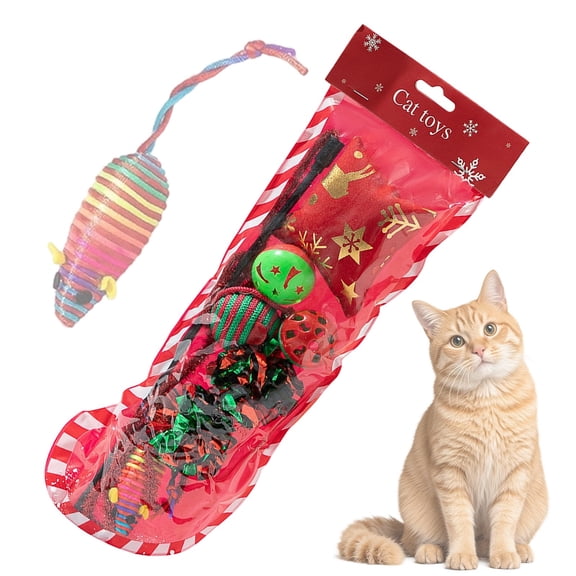 Christmas Cat Toy Set 13.8 Inch Red – Holiday Stocking Pack with Assorted Plush and Squeaky Toys for Cats Festive Indoor Play Bundle Multi-Piece Gift – 1 Set