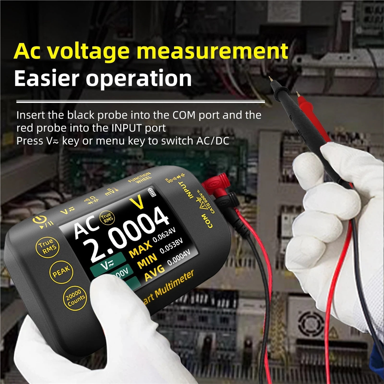 Smart Rechargeable Digital Multimeter True RMS 20000 Count 1000V DC AC Voltage Multimeter Mini Color LCD Multimeter ,Battery Test