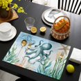 thumbnail image 3 of Octopus Coastal Placemats Set of 4, Summer Beach Nautical Starfish Compass Placemats for Dining Table, Place Mats for Kitchen Tabletop, Waterproof Wipeable Dining Table Mats Set, 3 of 9