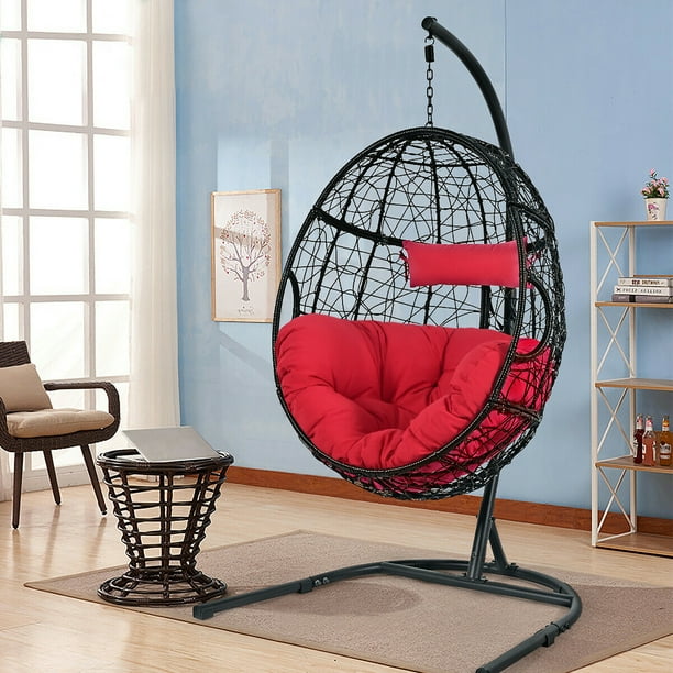 Hammock Chair with Stand Hanging Cushioned Swing Egg Chair for Indoor Red