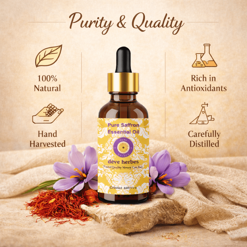 Deve Herbes Pure Saffron Essential Oil (Crocus sativus) Steam Distilled, Natural & Aromatherapy Use 10ml