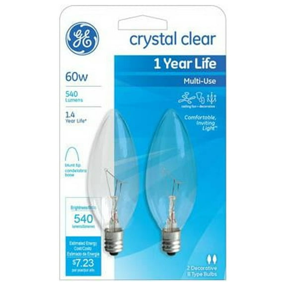 76229 Torpedo Shaped Light Bulb, 60W, Clear, 2-Pack GE Light Bulbs 1003-0641