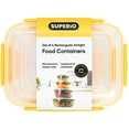 thumbnail image 2 of Superio Plastic Airtight Food Storage Containers, Set of 4 Sealed Clear Container Bowls with Lids, BPA Free, Rectangular, Yellow, 2 of 3