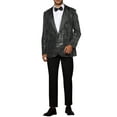 thumbnail image 2 of INSPIRE CHIC Sequin Blazer for Men's Peak Lapel Prom Party Shining Plaid Sports Coat XL Black Silver, 2 of 5