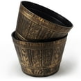 thumbnail image 3 of Set of 2 Plastic Whiskey Barrels Rustic Look (2 planters + 2 Matching Saucers) French Country Style Flowerpot Indoor Outdoor Garden Patio Office Home Decor Use Reusable Light Weight, 3 of 7