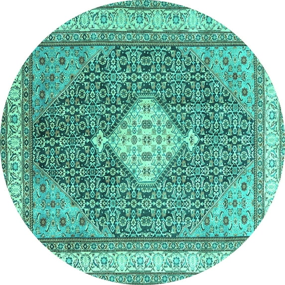 Ahgly Company Machine Washable Indoor Round Persian Turquoise Blue Traditional Area Rugs, 6' Round