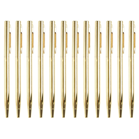 12 Pack Gold Pens Bulk Gold Metal Slim Ballpoint Pens Retractable Black Ink 1.0 mm Ballpoint for Wedding Business Office Writing Supplies