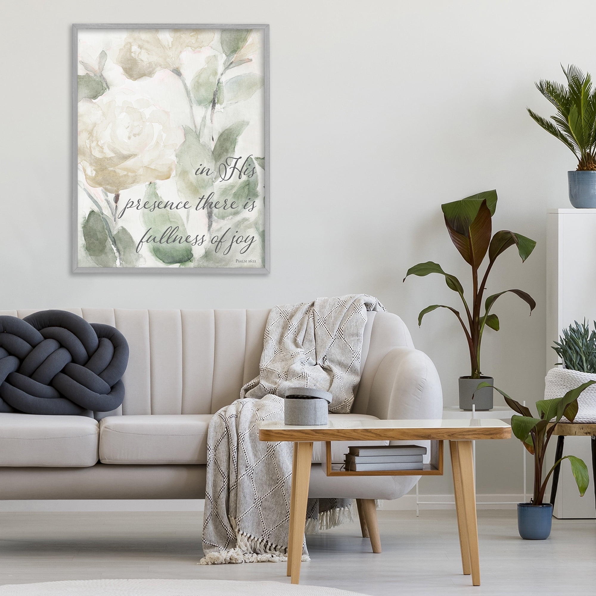 Stupell Industries His Presence Floral Scripture Gray Framed Giclee Art, design by Lanie Loreth