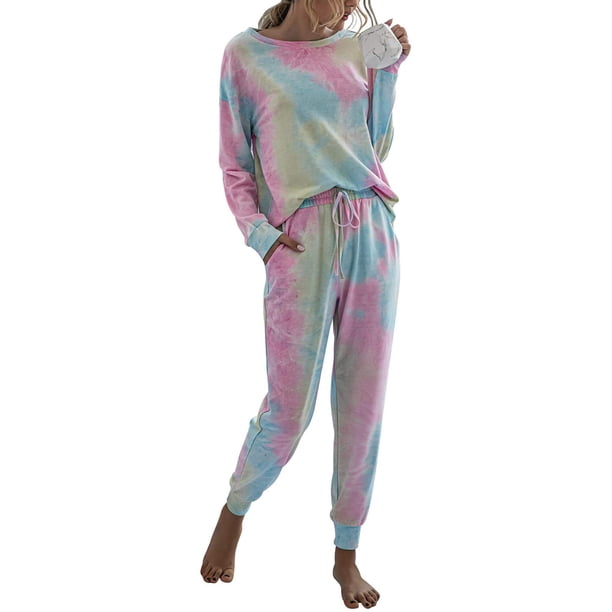 Conjunto de Ropa Casual de Dos Piezas con Estampado Tie Dye para Mujer PRETTYGARDEN