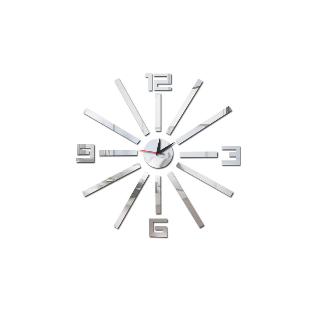 Large Number Mirrored Sticker Clock DIY Acrylic Wall Mirror Decals Removable Home Decoration