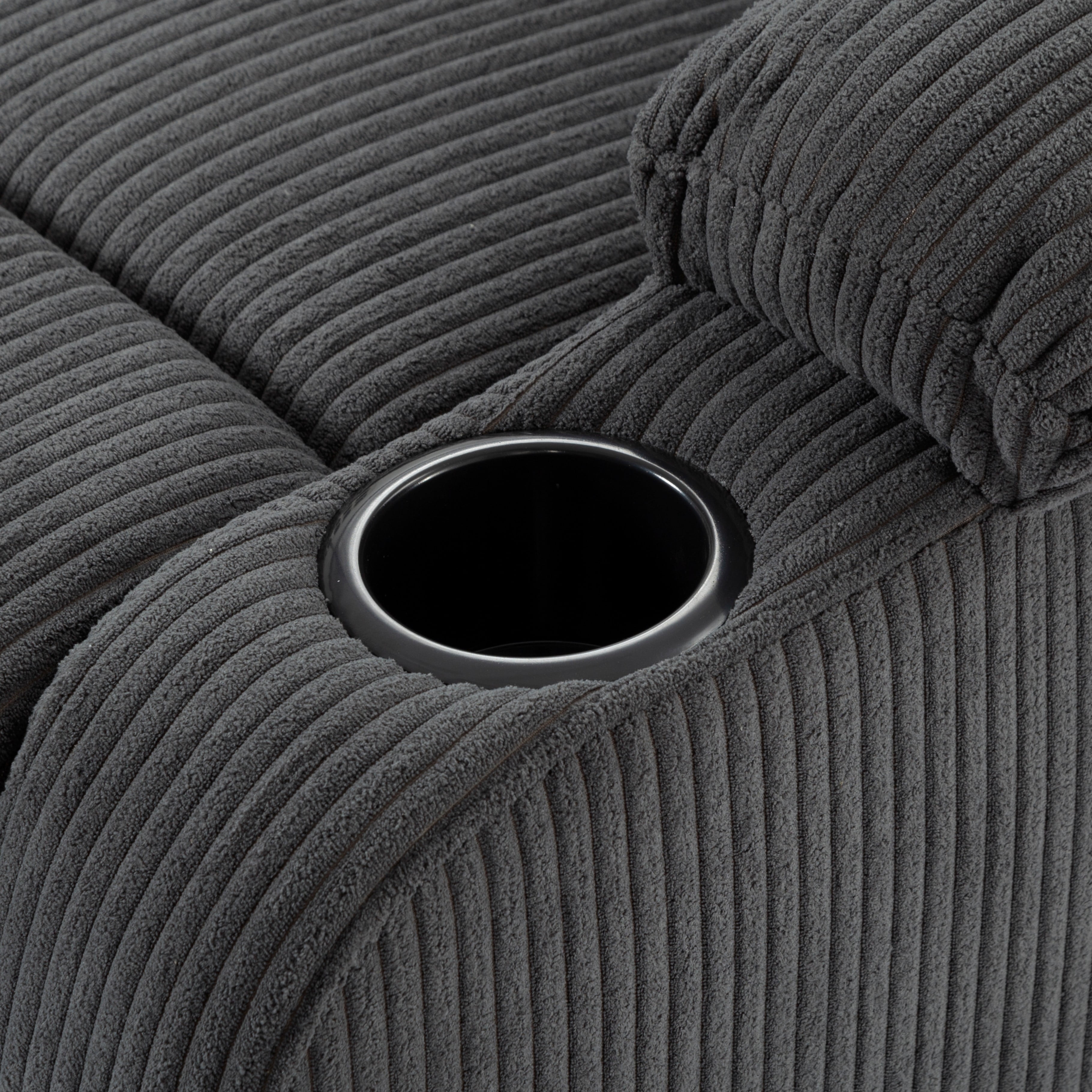 BSHTI Manual Recliner Chair with Phone Holder & Cup Holders, Corduroy Upholstery, Ergonomic Backrest, Solid Wood Frame for Living Room & Bedroom(Dark Gray)