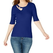 I.N.C Womens Hardware-Embellished Pullover Sweater, Blue, Petite, PXL