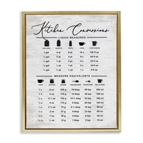 Stupell Industries Traditional Kitchen Conversion Chart Typography Painting Gold Floater Framed Canvas Art Print Wall Art, 17 x 21