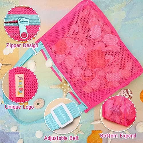 Beach Toys Large Mesh Beach Bag Sand Toy Shell Collecting Bag for Holding Shells Pool Bag Swimming Accessories Gift for Teens Boys and Girls (Only Bags,A Set of 3)