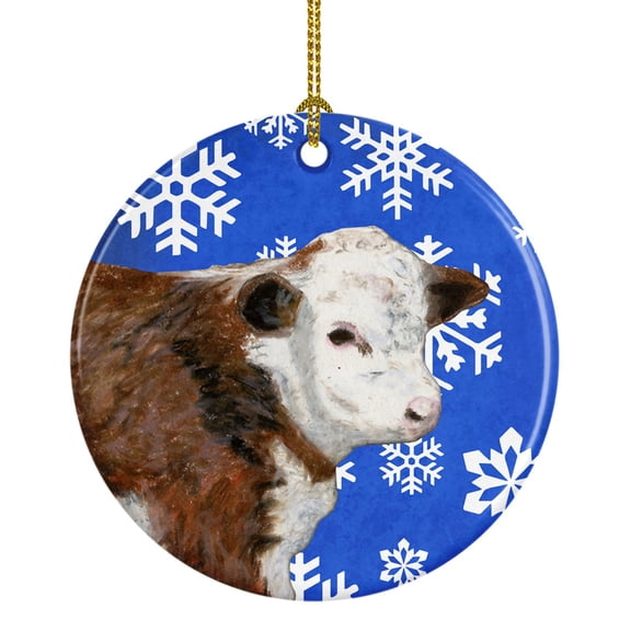 Baby Calf Winter Snowflakes Holiday Ceramic Ornament