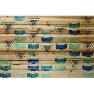 Marmont Hill - "Floating Triangles" Painting Art Print on Natural Pine Wood