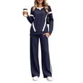 thumbnail image 5 of Hilenly Tracksuits for Women Set Two Piece Outfits Long Sleeve Color Block Crewneck Sweatsuit Fall Trendy Lounge Set, 5 of 8