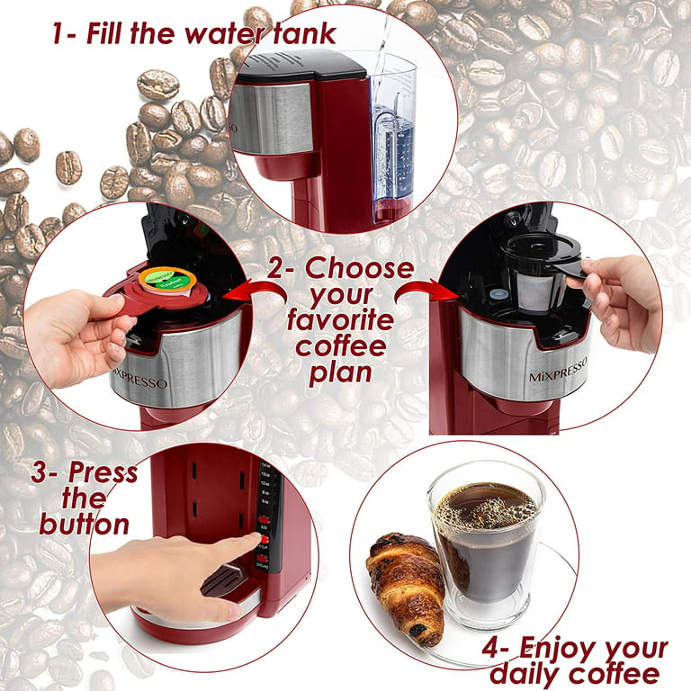 Mixpresso Single Cup Coffee Maker, Personal Single Serve Coffee Machine,  Compatible with KCup, Quick Brew Technology, Programmable Features, One  Touch