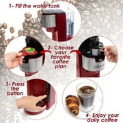 Mixpresso Single Serve Coffee Brewer K-Cup Pods Compatible & Ground Coffee 30oz Compact Coffee Maker Single Serve 5 Brew Sizes Up To 14Oz Fits Travel Mug Adjustable Drip Tray, Red Coffee Maker