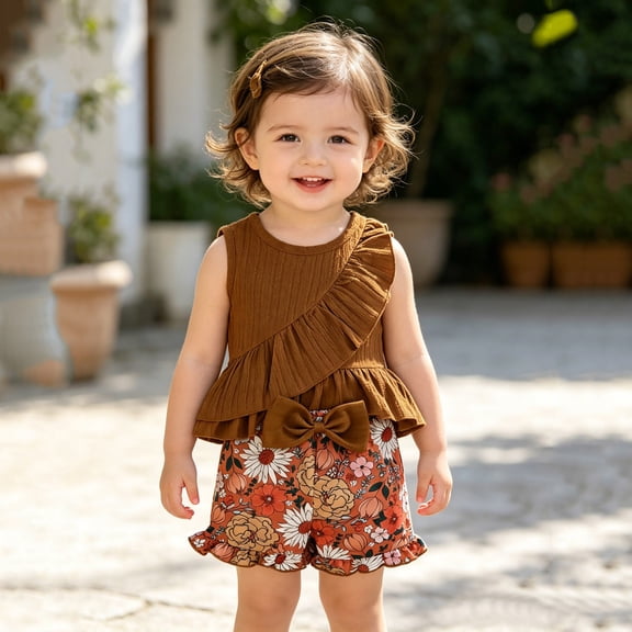 Angala Outfit for Newborn Girls Tank Top Floral Print Shorts Set Girl Summer Casual Clothes