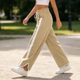 thumbnail image 4 of hotojiny Wide Leg Pants for Women Fashion High Waist Side Striped Baggy Sweat Pants Drawstring Athletic Casual Pants(Khaki,X-Large), 4 of 6