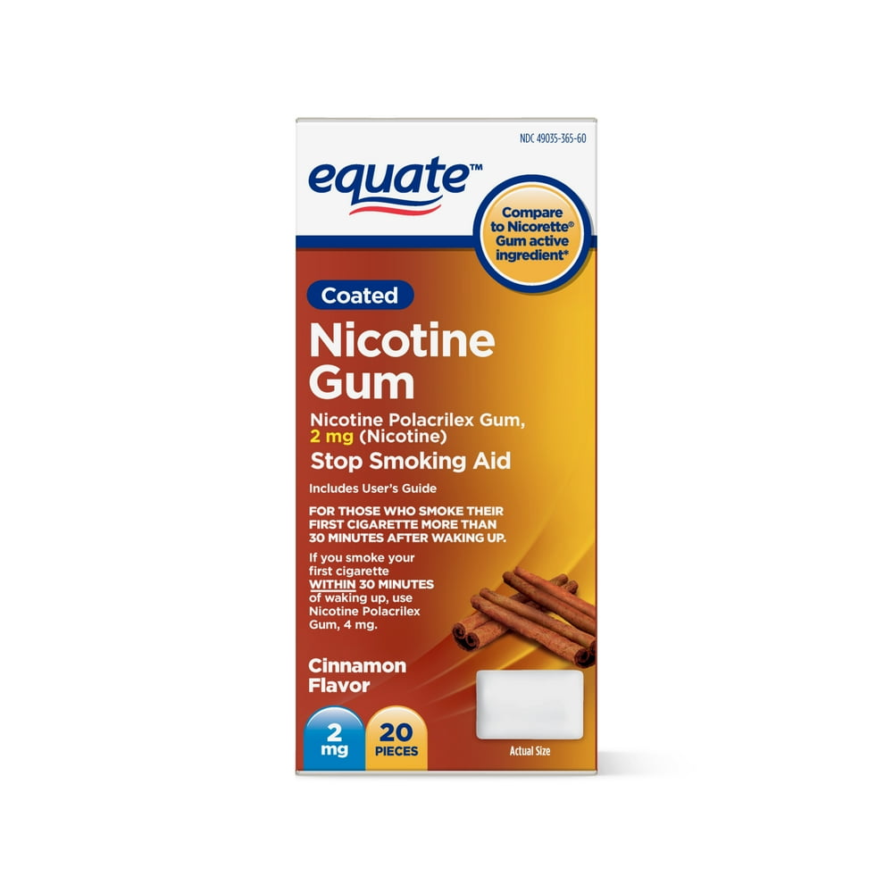 Equate Coated Nicotine Polacrilex Gum, 2 mg, Apple Cinnamon Flavor