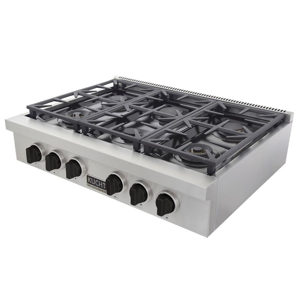 Pemberly Row 36" Propane Gas Range Top in Steel with Tuxedo Black Knobs
