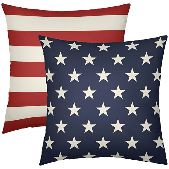 AUQ Patriotic 4Th of July Pillow Covers 16X16 Set of 2 Blue Star Red Stripe Fourth July Decorative Throw Pillows Outdoor Farmhouse Pillowcases Memorial Day Cushion Case Sofa Couch Bed Decor
