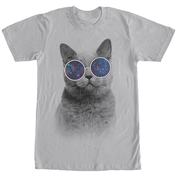 Men's Lost Gods Galaxy Goggles Cat  Graphic Tee Silver 2X Large