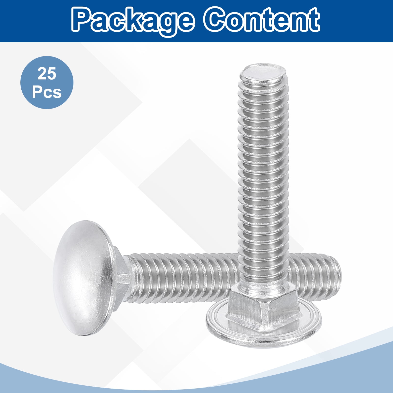 Uxcell 25Pack 5/16"-18x2" Stainless Steel Carriage Bolts Round Head Square Neck, Silver