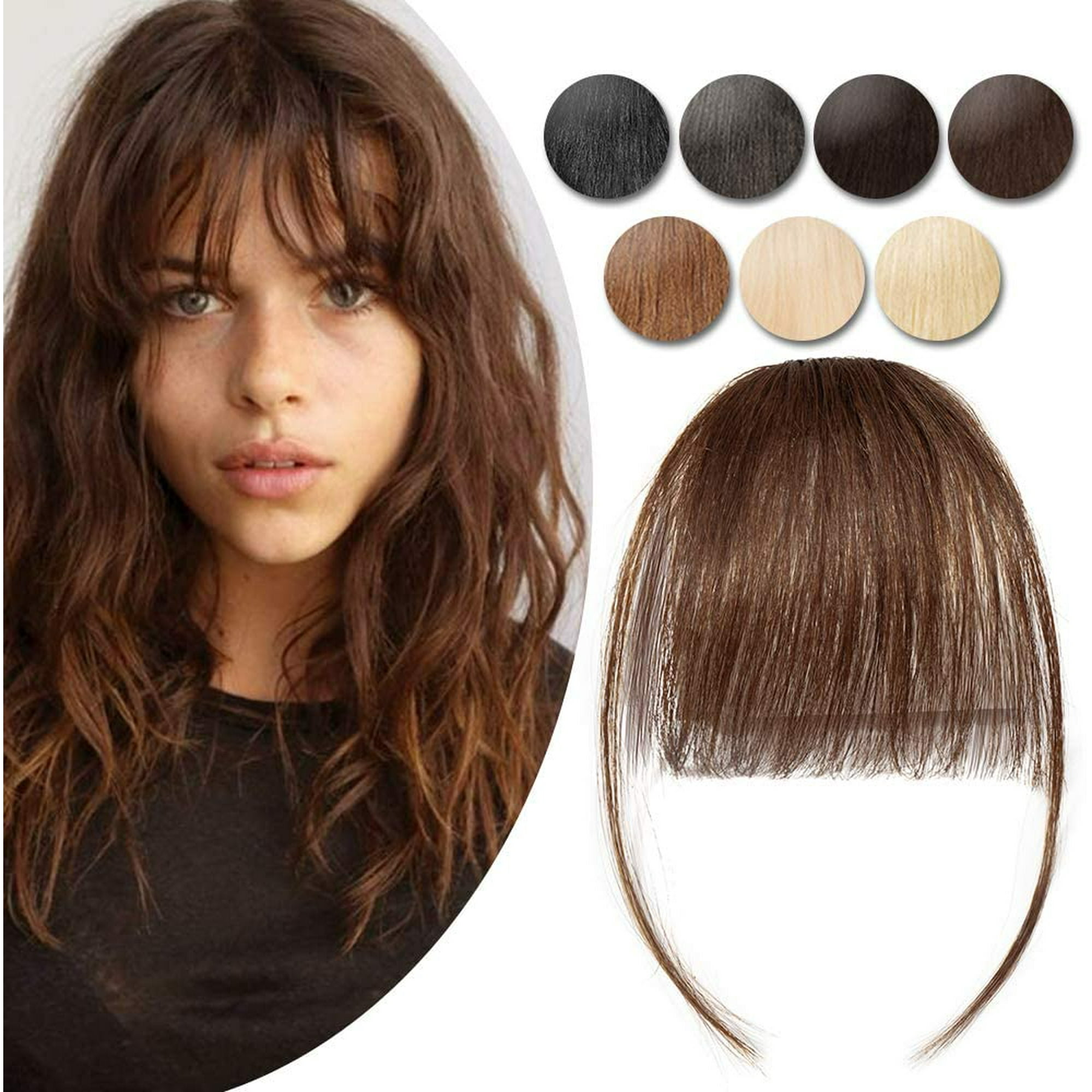 ALmi Clip In Bangs Human Hair Extensions Real Clip On Front Fringe  Hairpieces Wispy Air Side Bangs With Temple Thin Curtain Bangs Hair Clip  Top Hairpiece For Women 5g #04 Medium Brown |