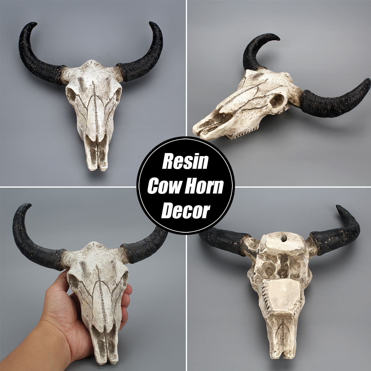 Resin Longhorn Cow Skull Head Wall Hanging Animal Sculpture Crafts Horns Decor 