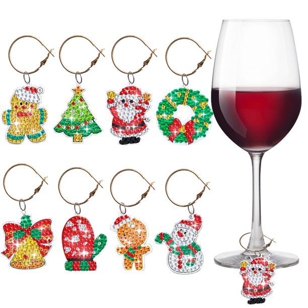 Dijes para Copas Vino Ygjytge Artístico Con Pintura Diamantes 8 Piezas Elemento Navidad N.° 4