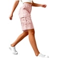 thumbnail image 4 of PWPSG Women's Outdoor Cargo 5 Inch Shorts, Solid Color Elastic Waist with Button Zipper, Multi-Pocket Hiking Camping Casual Work Shorts Pink XL, 4 of 6