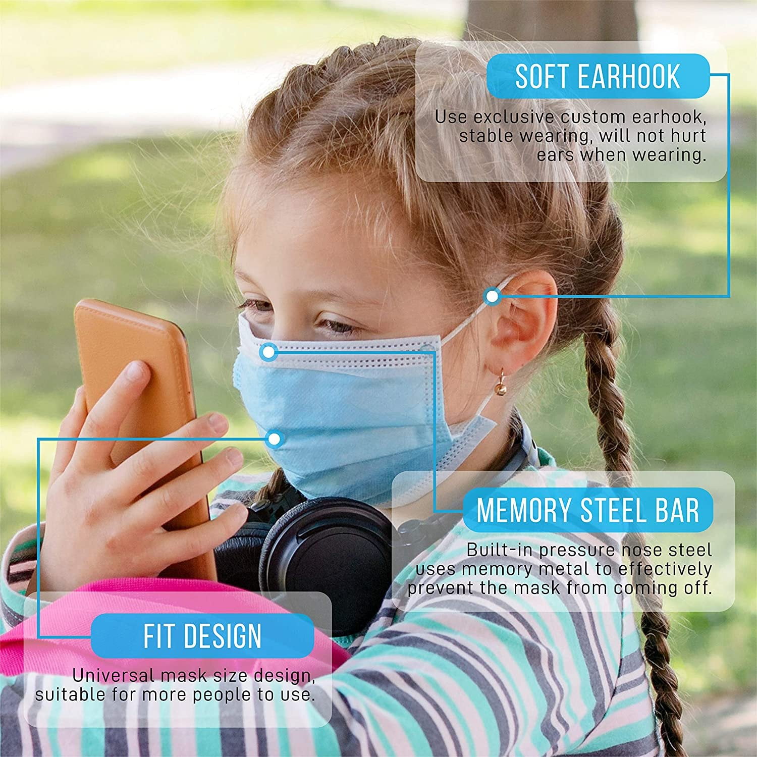 Serene Life 100 Pcs. Kids Disposable Face Masks - 3 Layer Protection Breathable Face Masks, for Kids