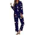 thumbnail image 5 of Telankuip Womens Christmas Pajamas Sets Xmas Printed Long Sleeve Button down Shirts and Pjs Pants Silk Soft Lightweight Comfort Casual Loungewear Sleepwear 4-Dark Blue L, 5 of 5