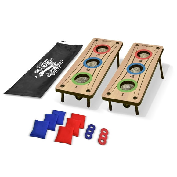 GoSports 2-in-1 Bean Bag Toss and Washer Toss Combo Outdoor Game - Fun for Kids and Adults - Includes 2 Double Sided Game Boards, 6 Washers, 6 Bean Bags, and Carry Case