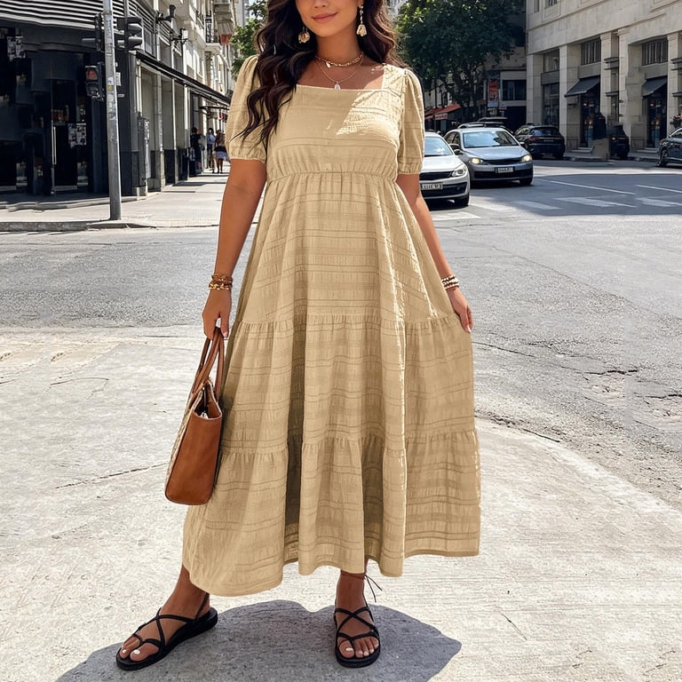 midi plus size empire waist dress Dyttdg Plus Size Women's Tiered Maxi Dress