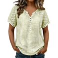 thumbnail image 6 of GZWYHT Women's V Neck Striped Short Sleeve Work Blouse Button Down Casual Loose Fit Shirt Lightweight Summer Office Top Rolled Cuff For Busines Green L, 6 of 9