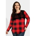 thumbnail image 4 of CASSIE LIZ Womens Plus Size Tops 2X Long Sleeve Shirts Fall Crew Neck Black Red Plaid Sweatshirts Fashion Lace Loose Fit Tunics Winter Blouses Casual Pullovers 2XL 18W 20W, 4 of 5