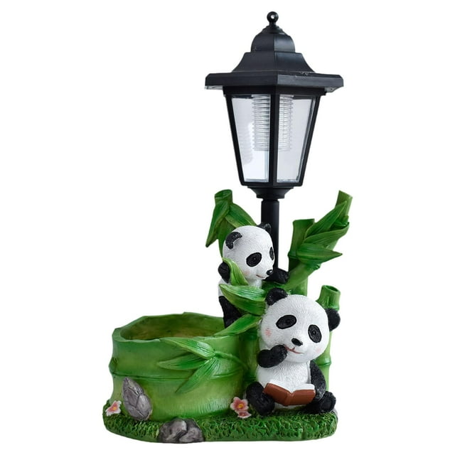 Estatua de panda de resina para jardín con luz solar, mini macetero, ligero y adorable, ideal como regalo de inauguración de casa, decoración para